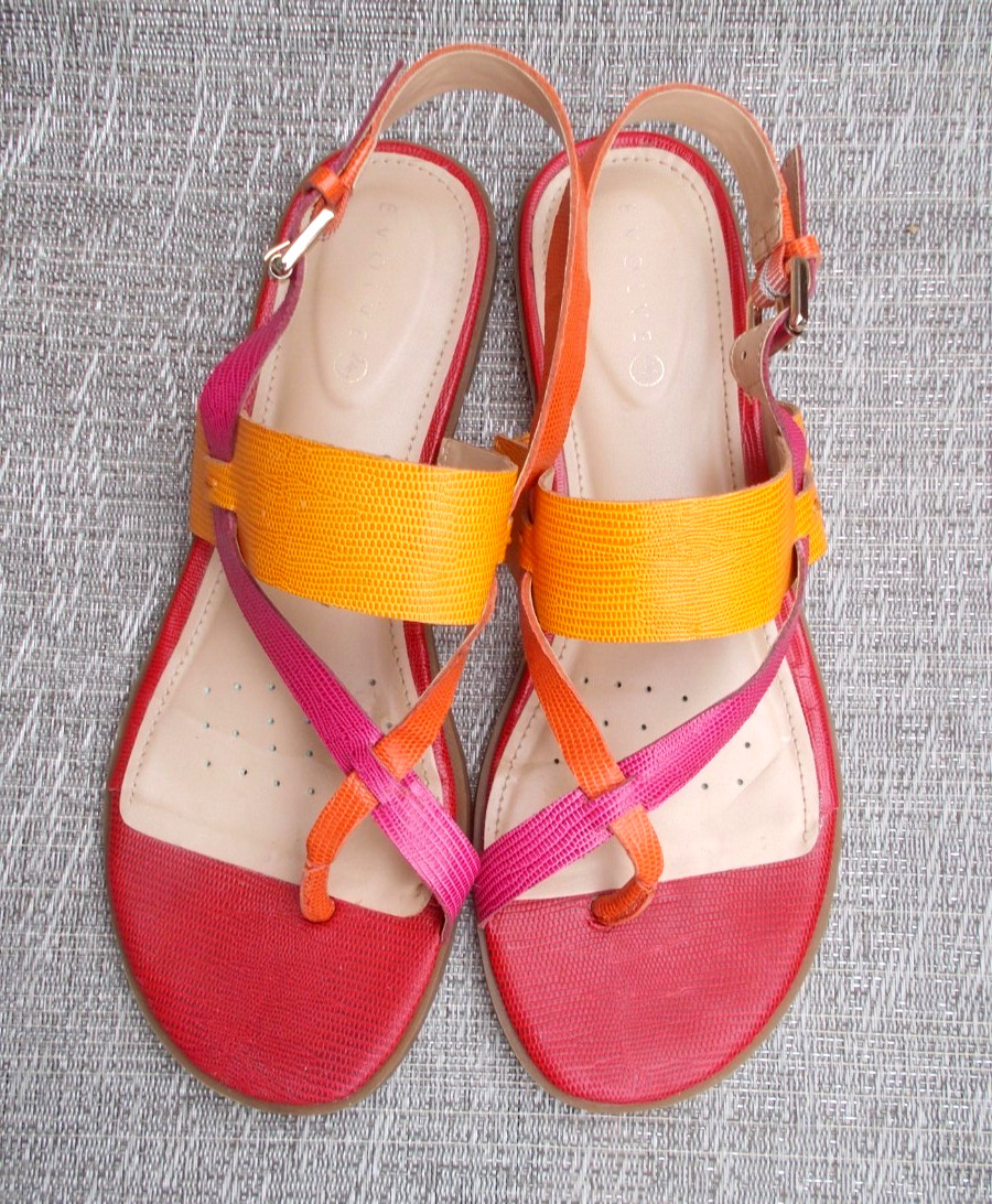 TALBOTS SANDALS «DVAVAH» Red Orange Pink Reptile Leather Ankle Strap Women’s 8M