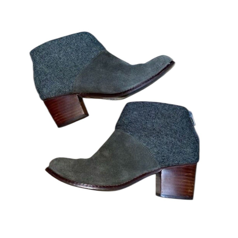 Toms Leila Ankle Boots Olive Green Herringbone Sz 6.5