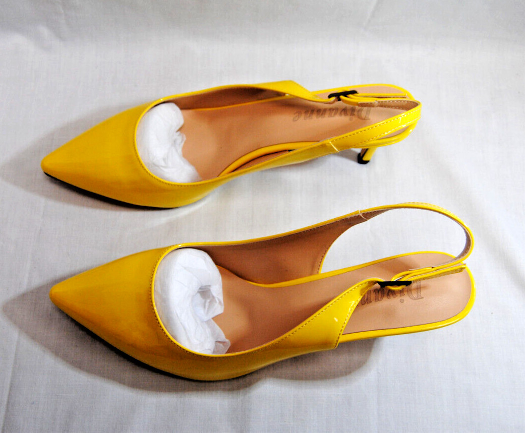 Divanne Womens Kitten Heel Slingback Closed Pointed-Toe Dress Shoes Yellow T2365