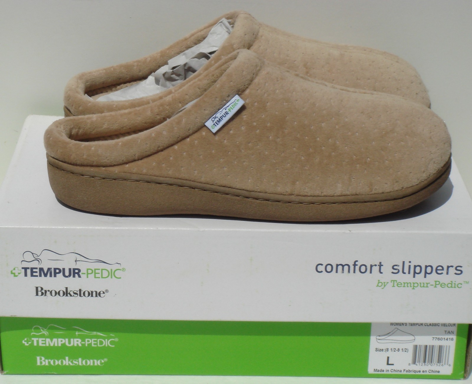 TEMPUR-PEDIC Women’s BROOKSTONE Pressure Reliving Slipper Velour Tan L 8.5-9. 5