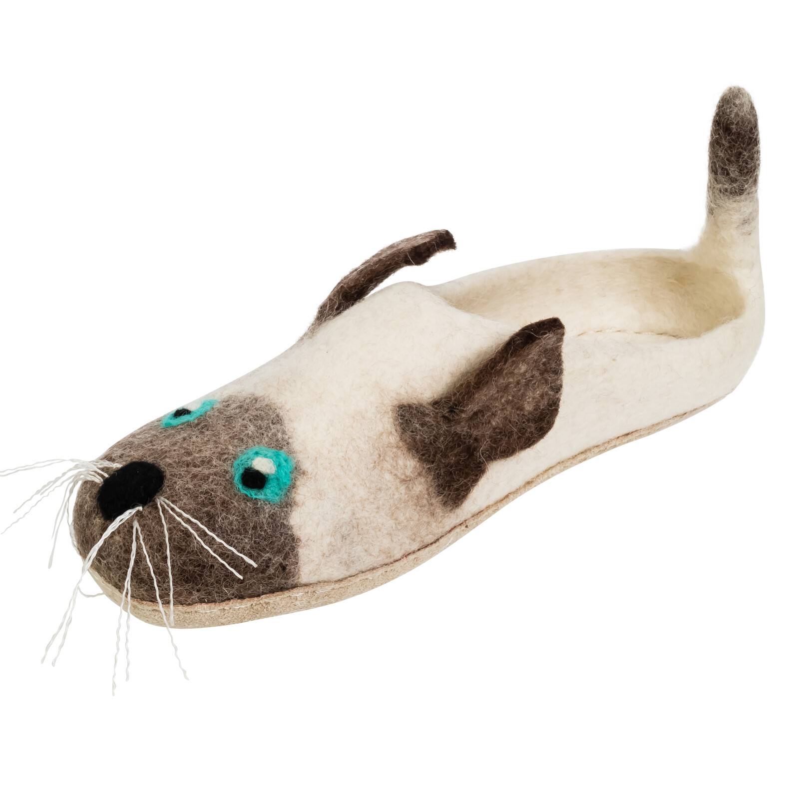 Eco Friendly Natural Sheep Wool Felted Handmade Siamese Cat Shape Slippers