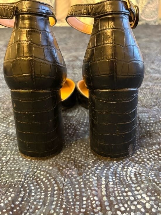 Marc Fisher Black Croc-Embossed Pointed Toe Sling Back Ankle Strap Heels