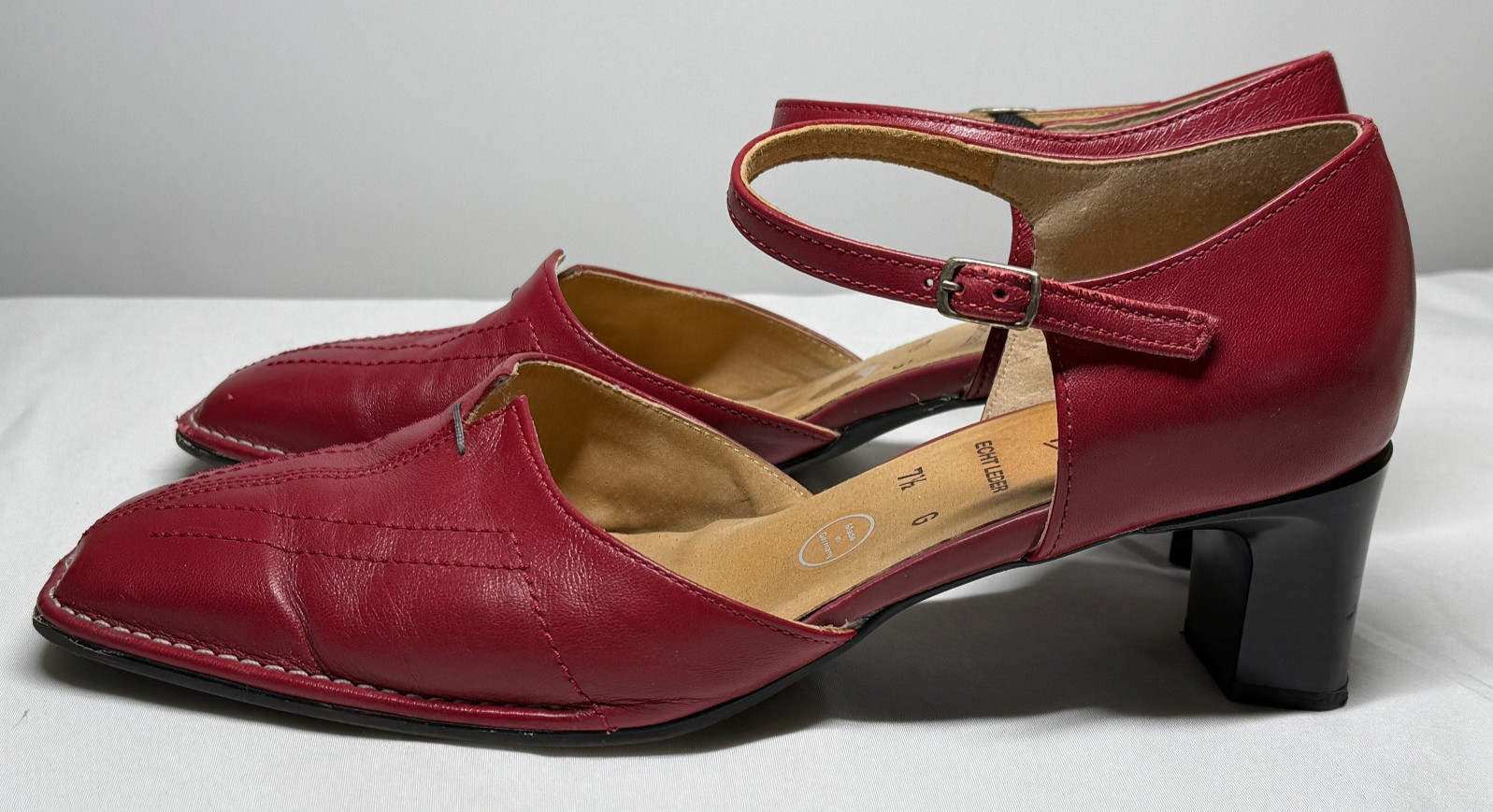 ara Flex Red Leather Mary Jane Pumps Block Heel Made in Germany US sz 10 UK 7.5