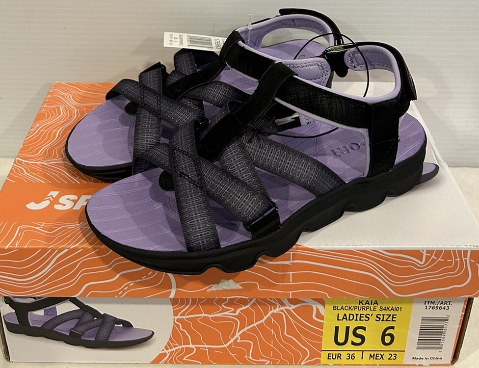 Jsport KAIA Women’s Sports Sandal – Adjustable Straps (Black/Purple) Size 6 M