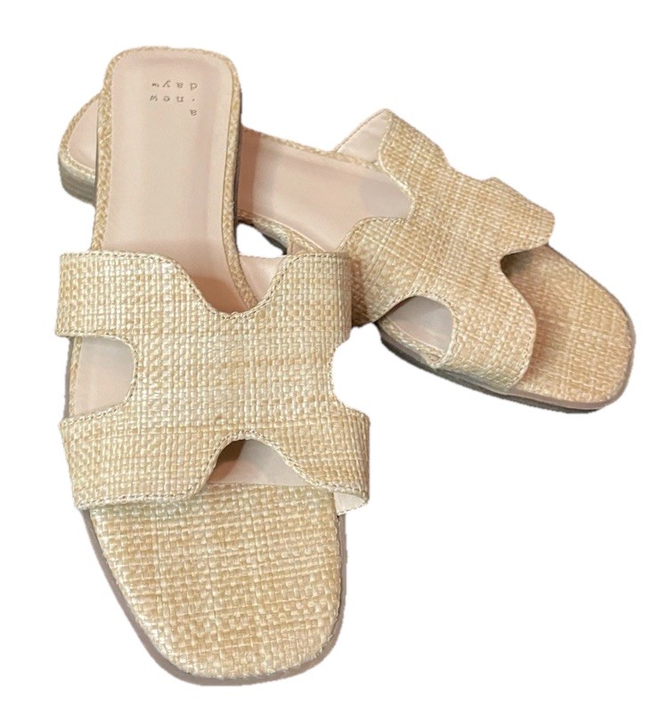 a New Day Womens Nina Raffia H-Band Slide Sandals Beige Brown Sz 8.5 New