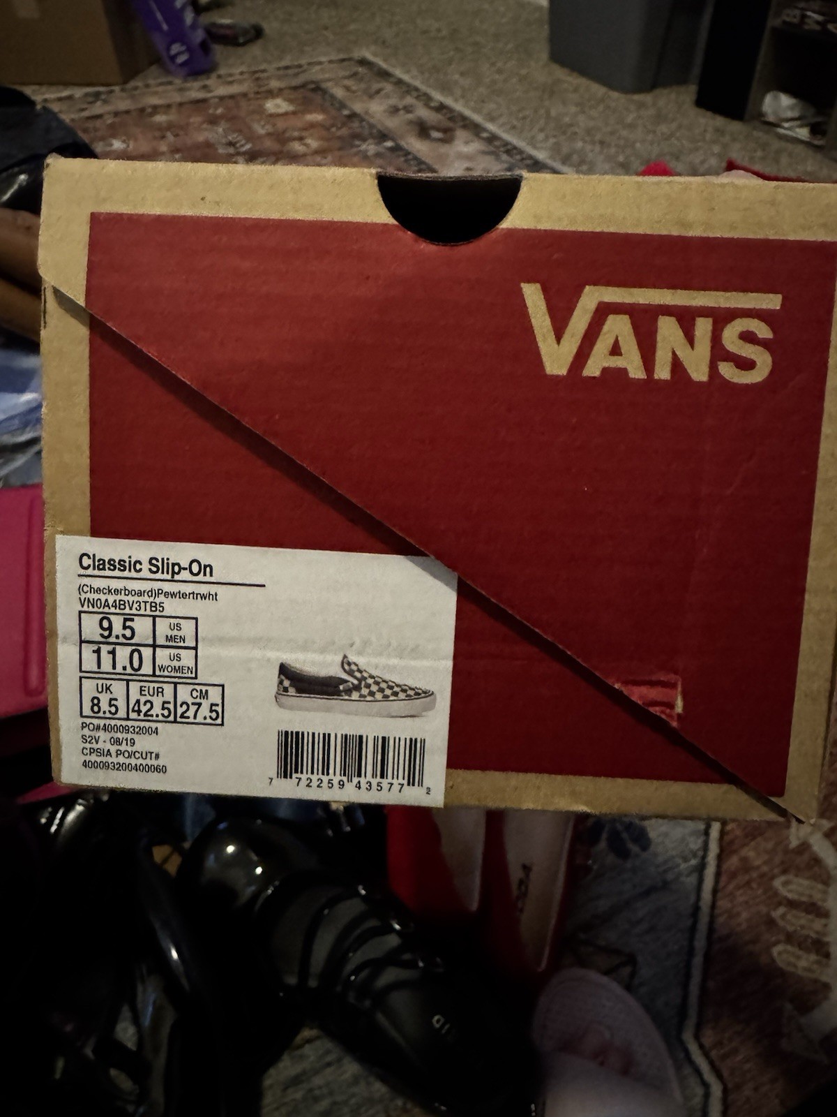 NIB Classic Vans Slip On Signature Checkered Pewter Grey Off White W 11 M 9.5