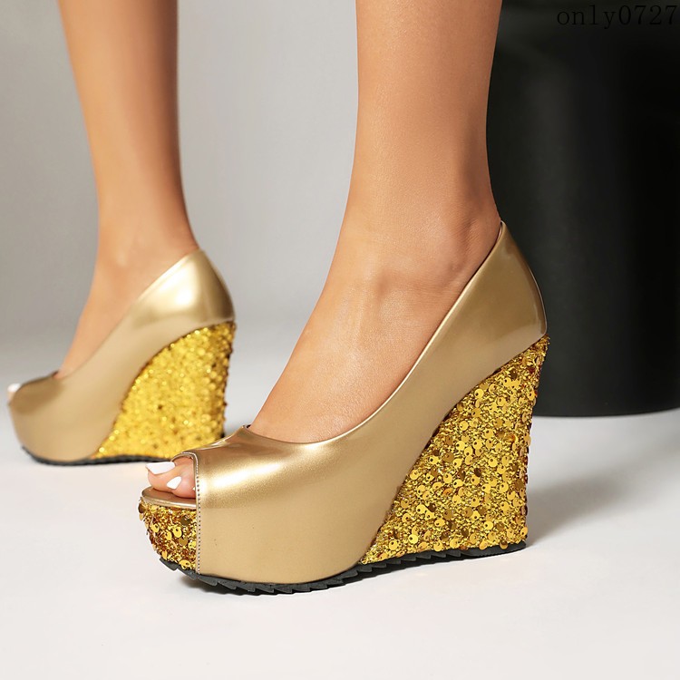 Women’s High Wedge Heel Platform Sequins Clubwear Sandals Shoes Wedding Fashion