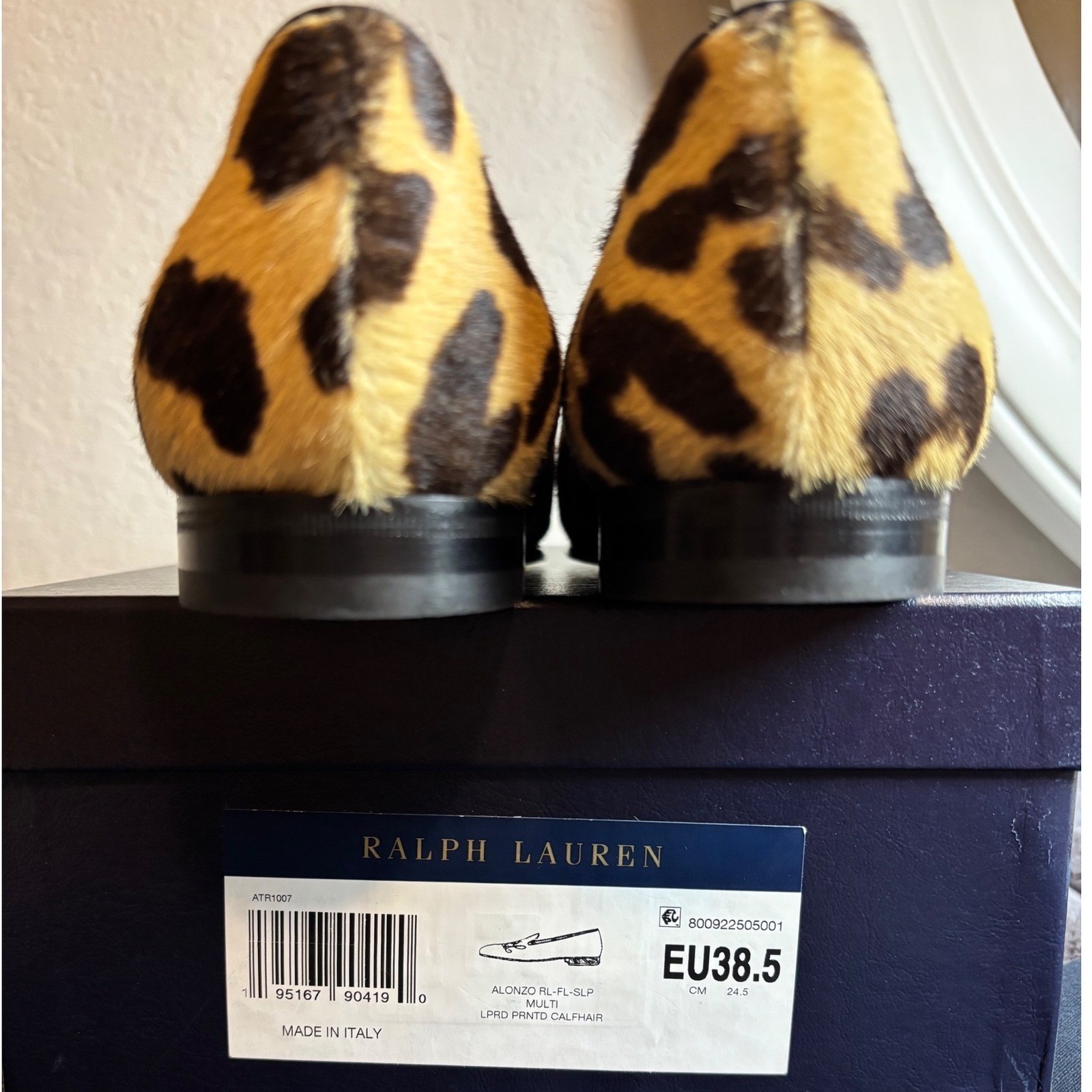 Ralph Lauren Purple Label Alonzo Loafers WMN 38.5 Leopard Calf Hair RL Monogram