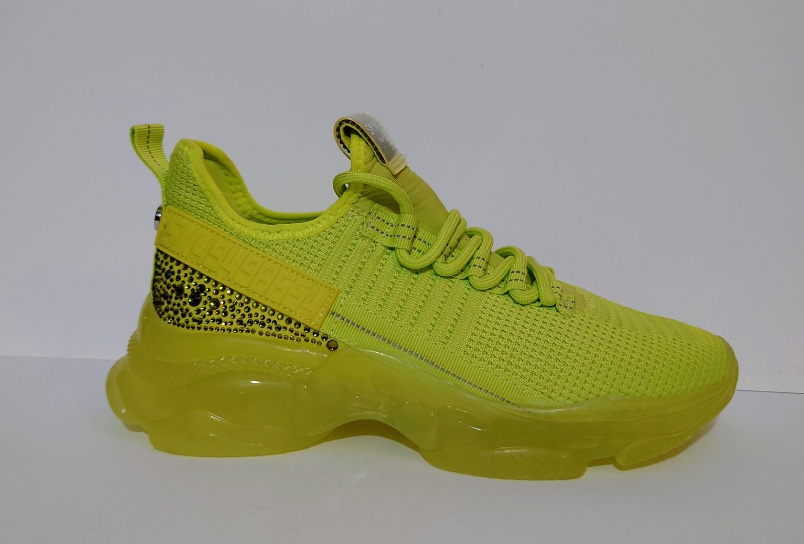 Steve Madden Maxima Knit Rhinestone Neon Yellow SM NY90 Size 8.5