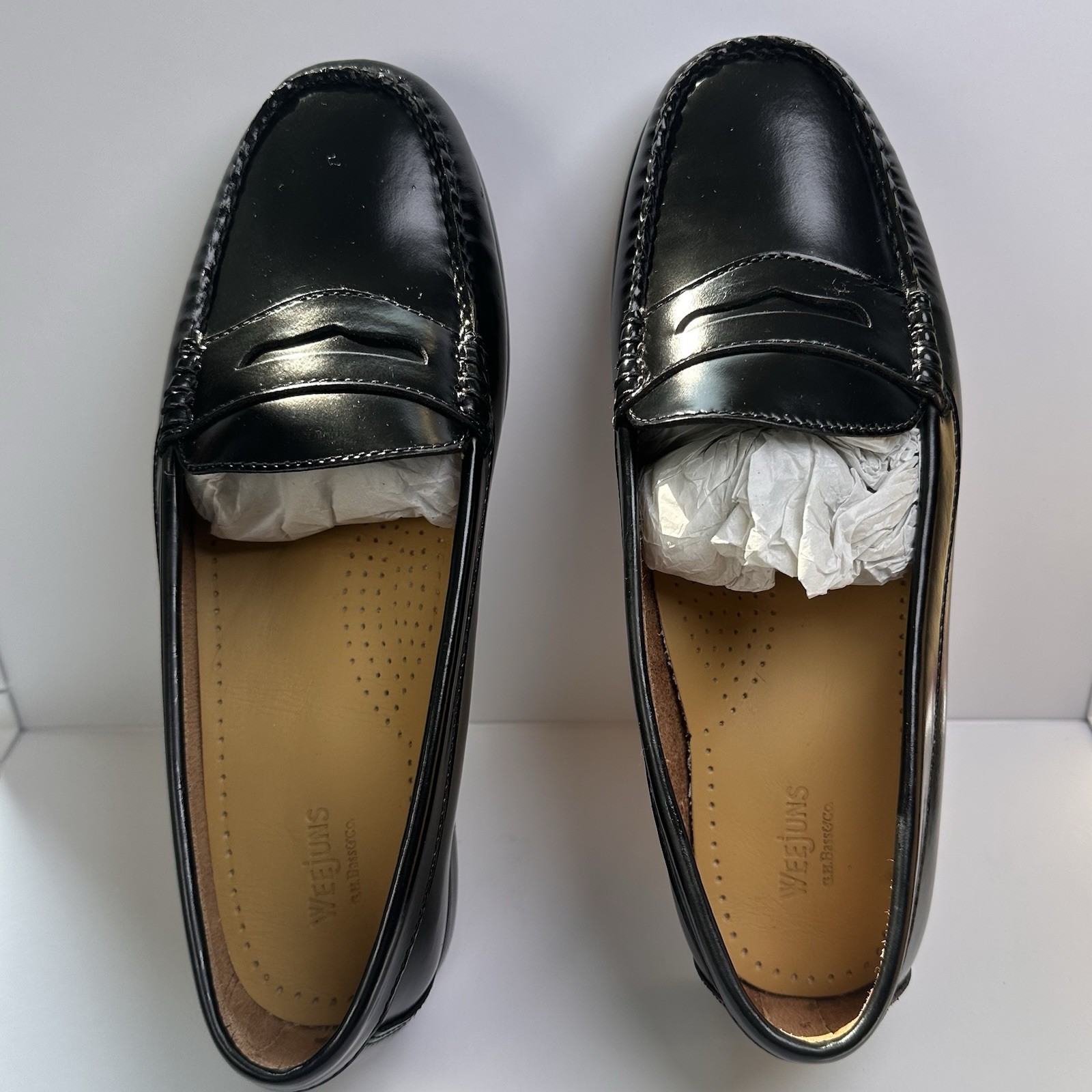 GH Bass Weejuns Penny Loafers Black Leather Shoes Womens Size 8.5 W 4005-001 NIB