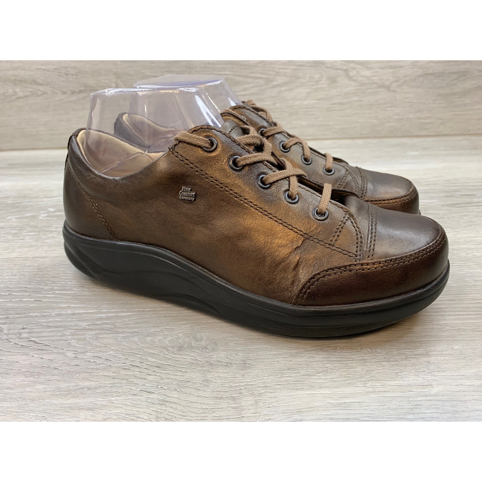 Finn Comfort Women’s Germany Bronze Brown Leather Lace Up Walking 7.5 Shoes