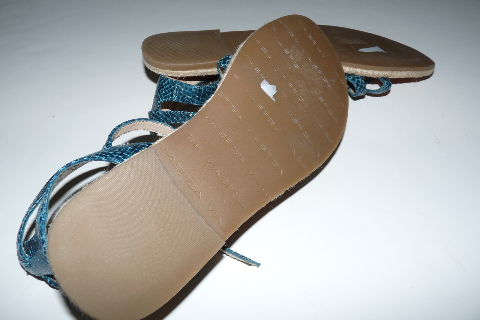 VIA SPIGA GREEN LEATHER SNAKE PRINT SANDALS FLAT GLADIATOR SZ 8.5