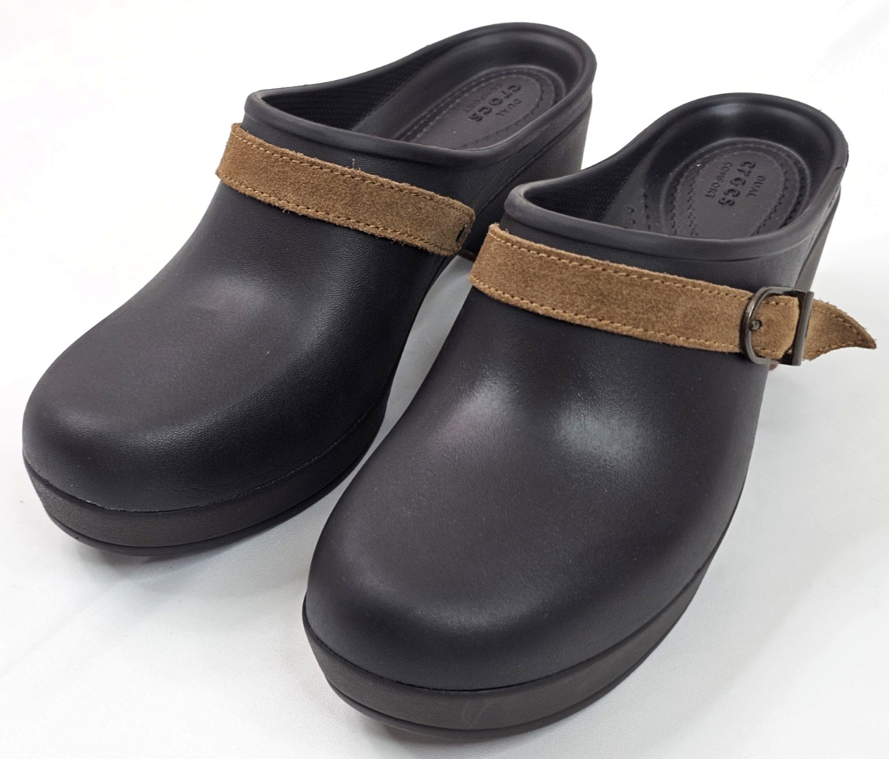 Crocs Sarah Mule Clogs Women 7, Expresso Brown Boho Croslite w Leather Strap New