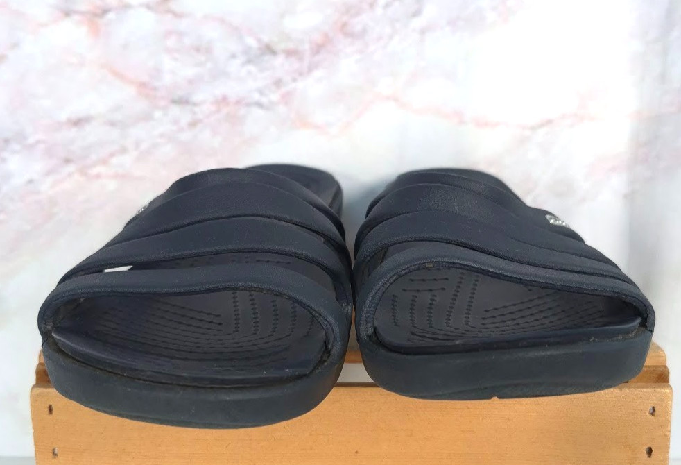 CROCS Sandals Womens 10 Rhonda Wedge Slip On Strappy Slides Open Toe Navy Blue