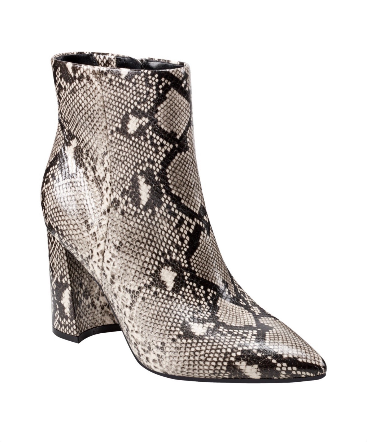 Marc Fisher Women’s Greneda Block Heel Dress Ankle Booties Black Beige Snake 6M