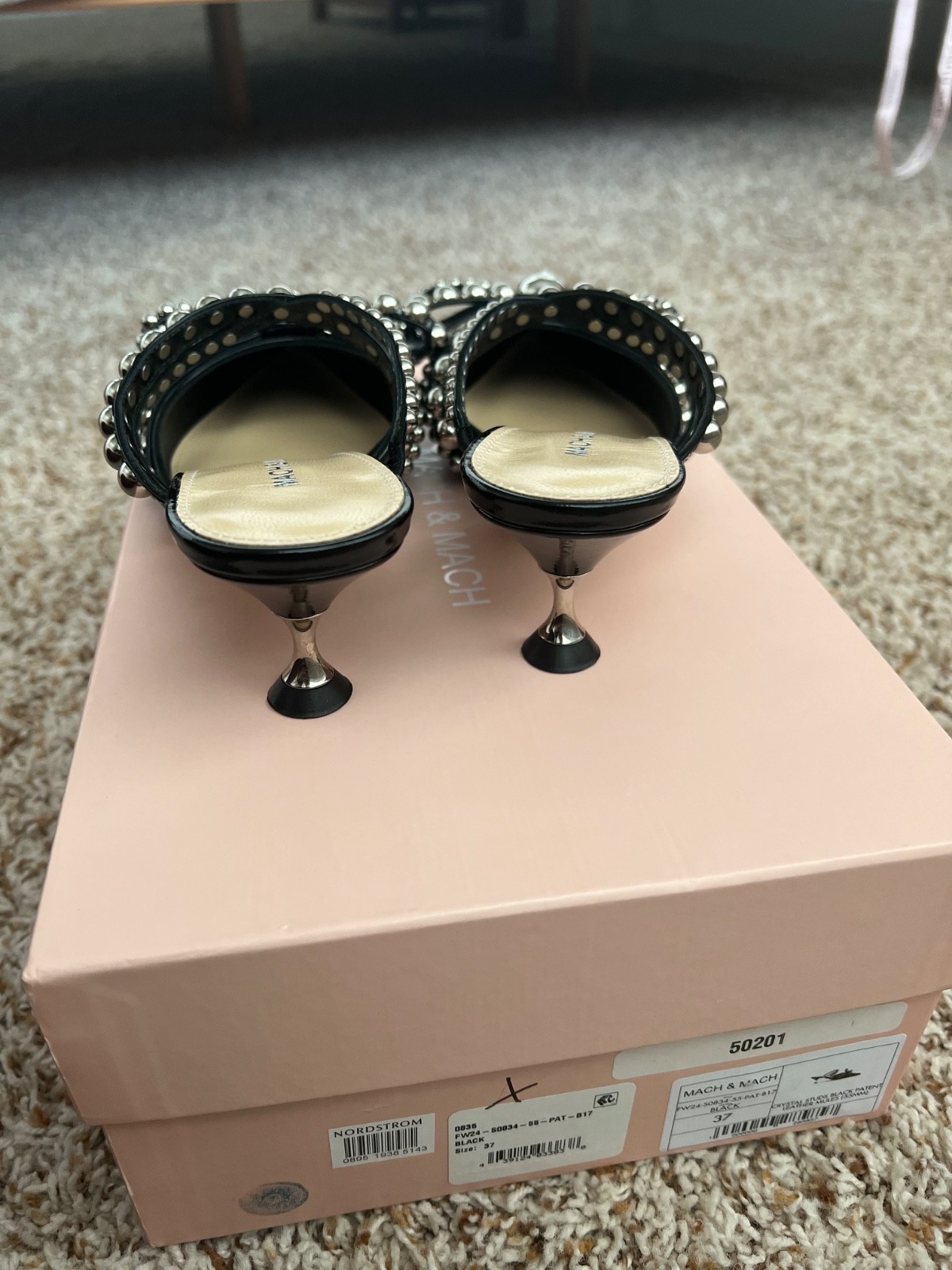 Mach & Mach Black Patent Leather Mules, Sz 37. BNIB. Stunning and Sparkly