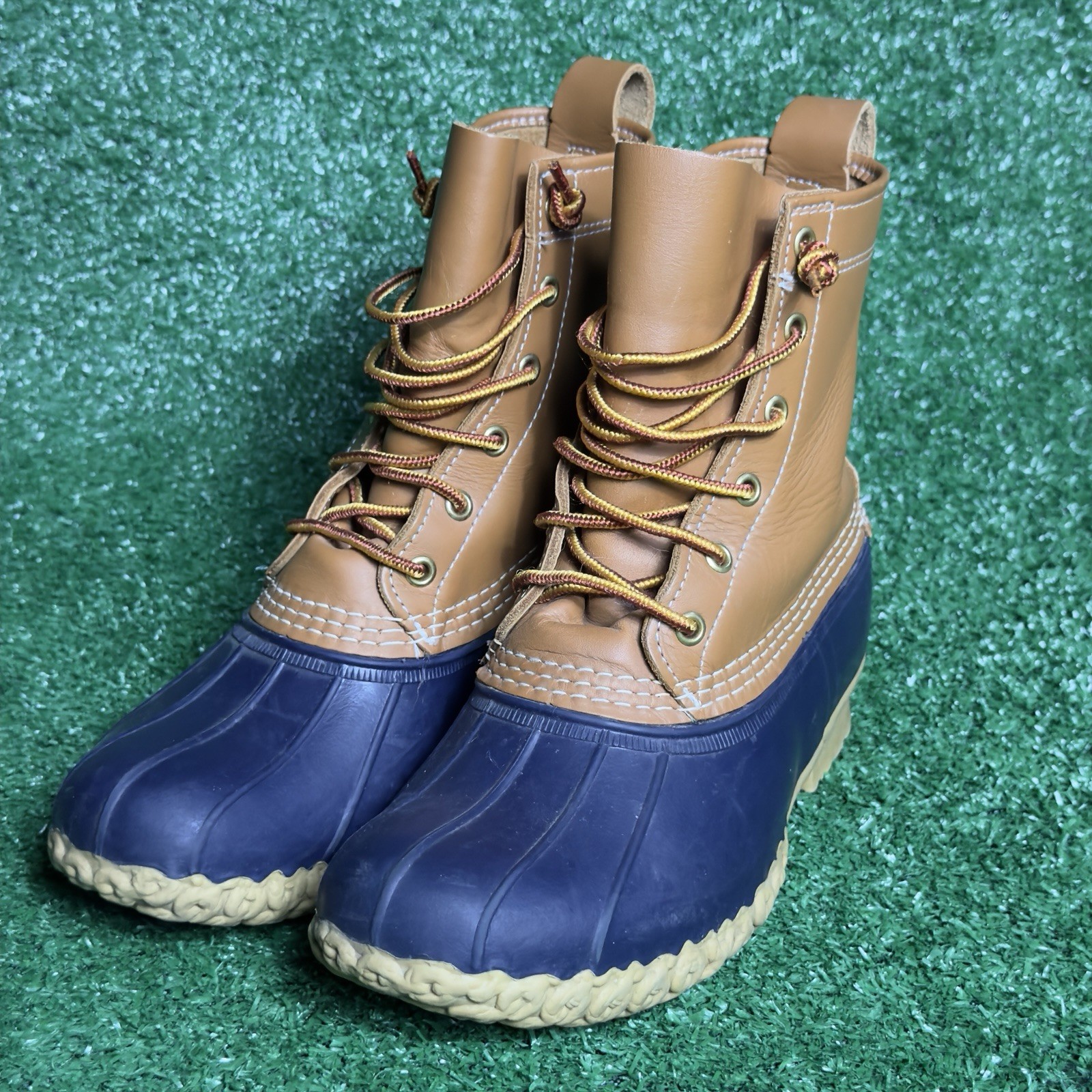 L.L Bean Women’s Waterproof Leather Duck Boots Ankle Size 7.5 Navy/Tan Maine USA