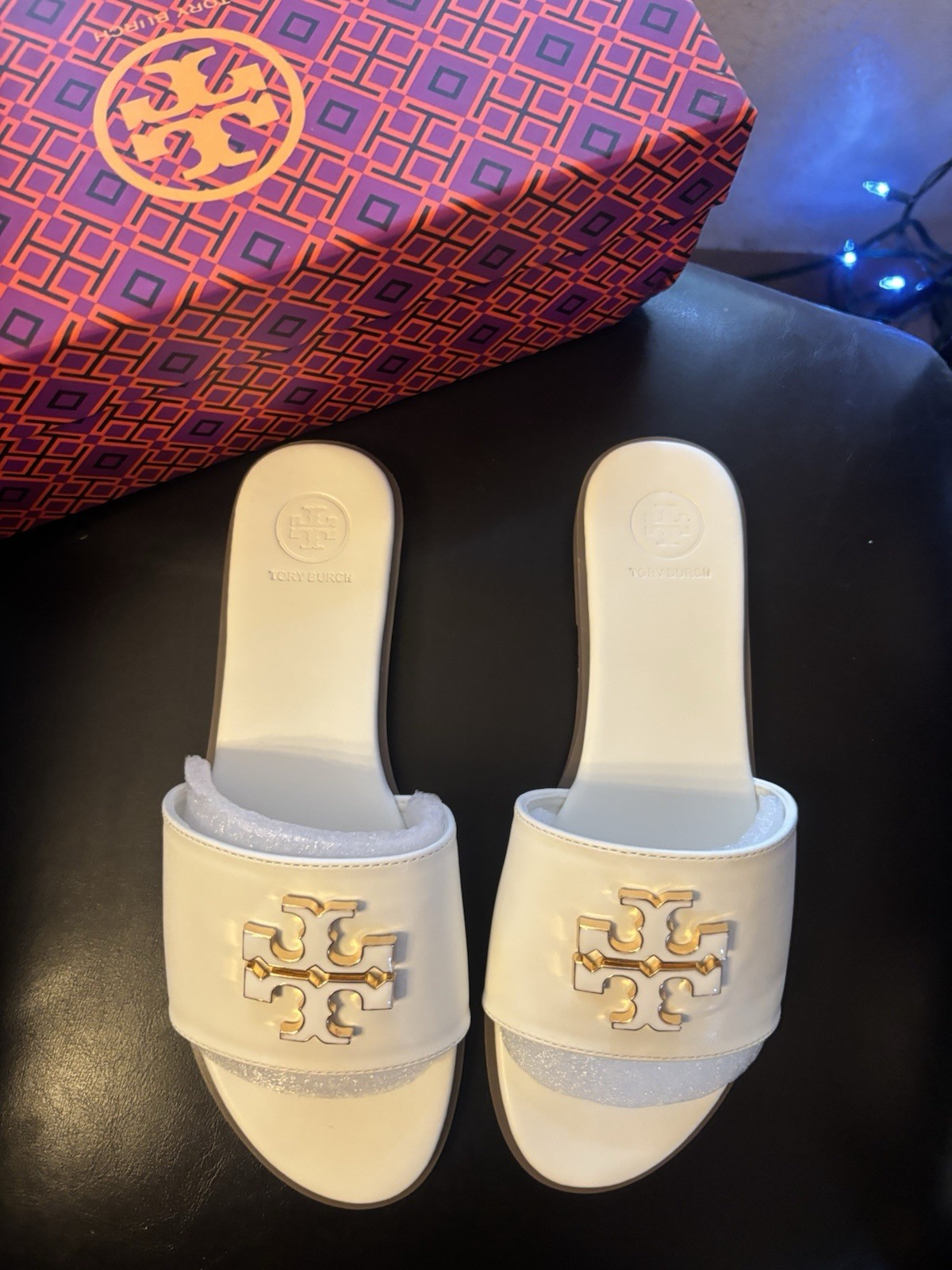 Tory Burch Eleanor Slide Women’s Size 8 Light Cream/Gold Nappa Leather Sandals