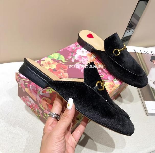 Women Leather Slippers Embrodiery Mules Princetown Horsebit Mules Shoes 35-42