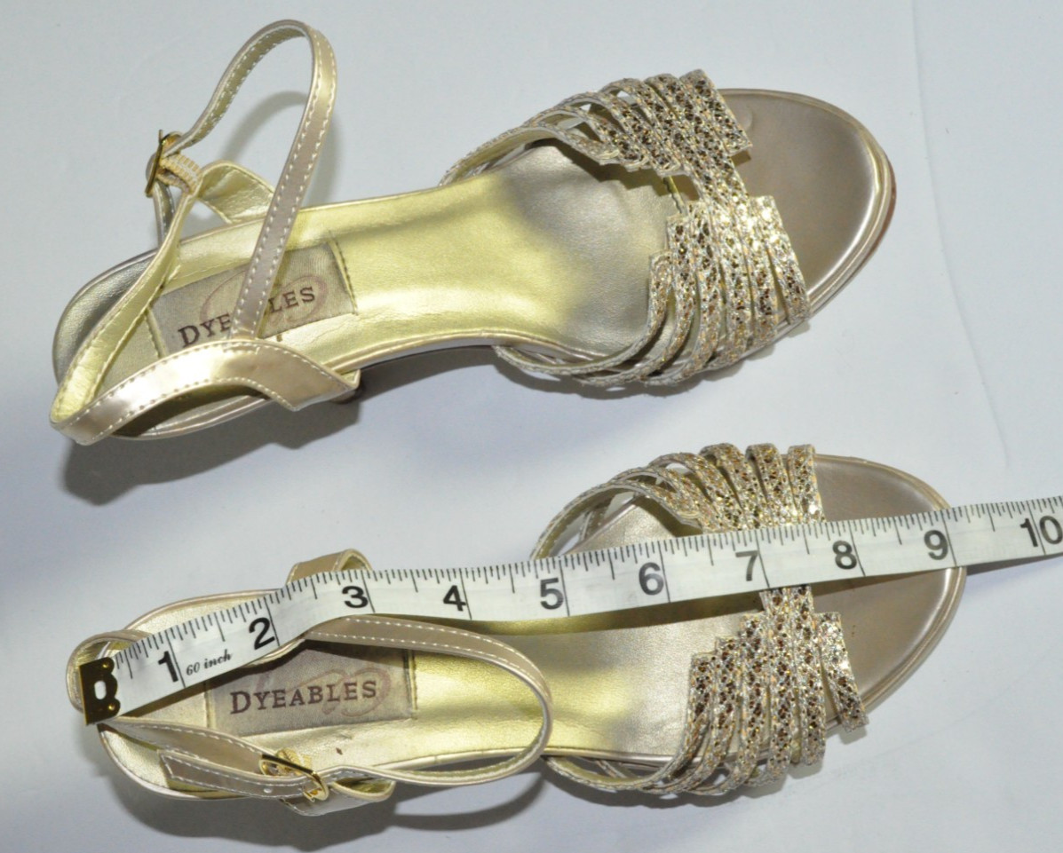 Dyeables Gold Rhinestone Strappy Heels Women’s Size 6.5/7 Formal Dress Sandals