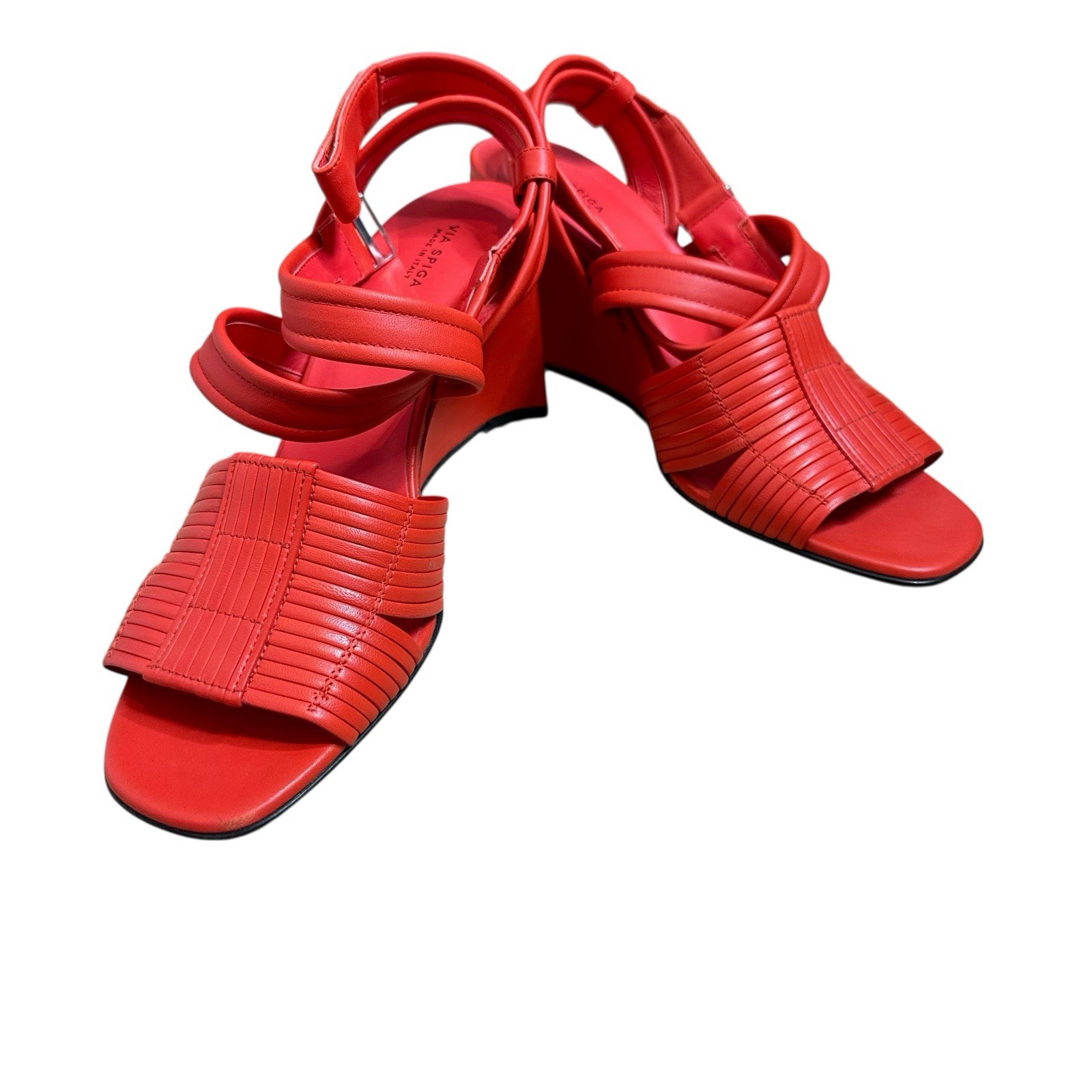 Via Spiga Poppy Red Open Toe Wedge Quilted Leather Sandals | 9.5