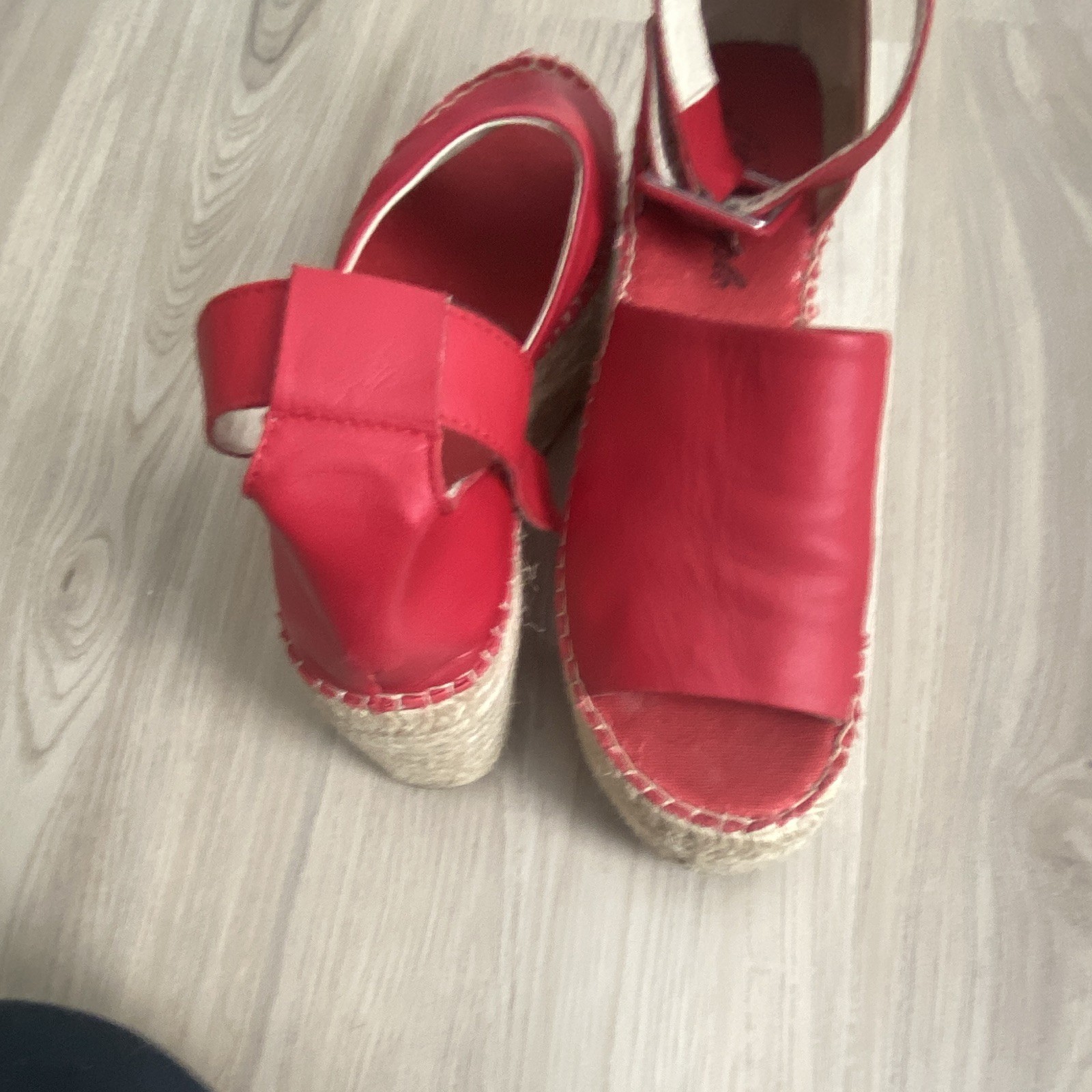 Free People Women’s Red Leather Open Toe Wedge Espadrille Sandals Ankle Strap 8