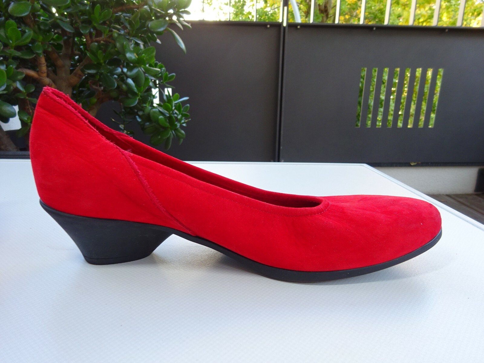 Ark women’s rubber edge shoes pumps leather nubuck latex red France size 36.5 new