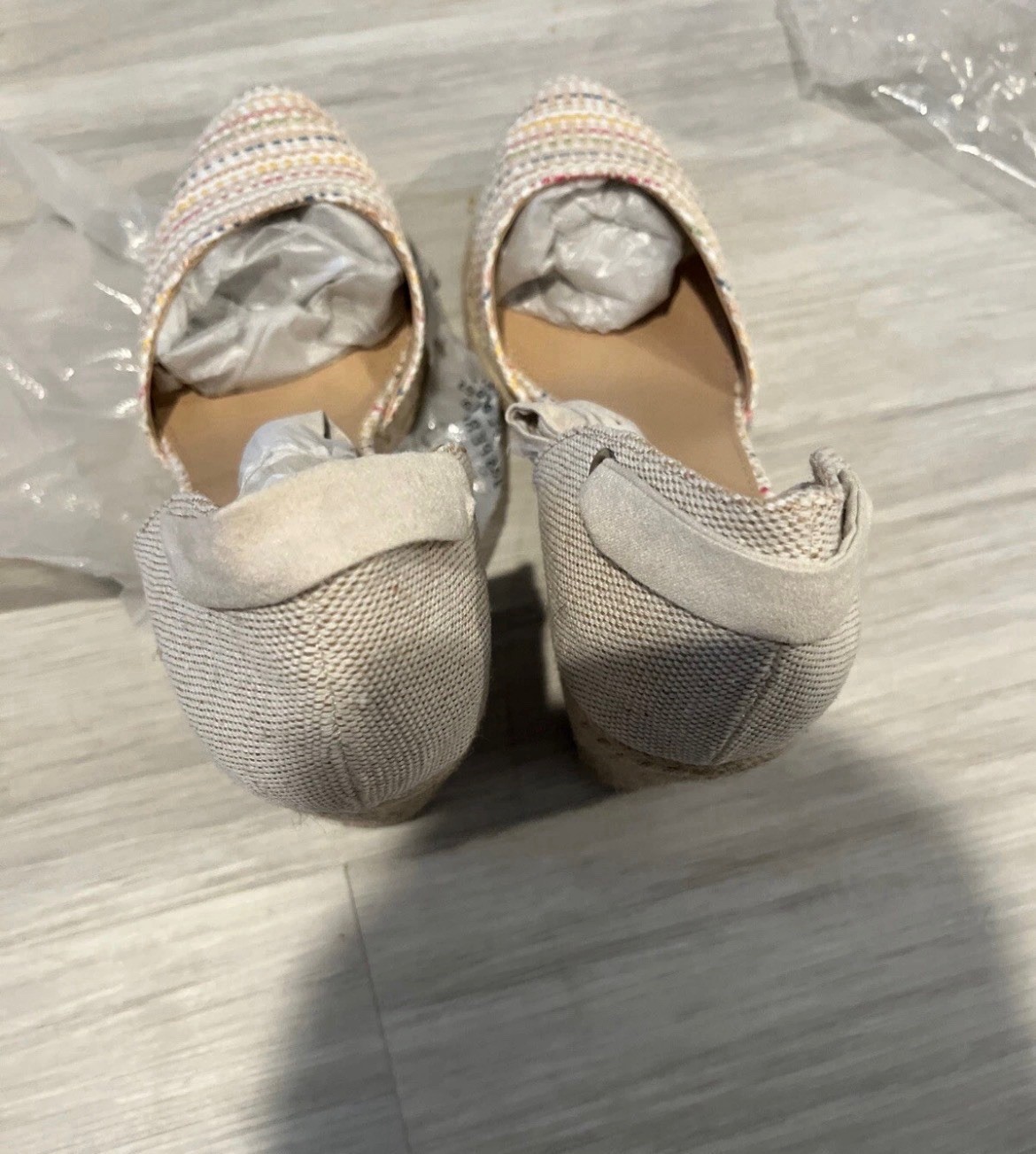 JustFab Women’s Beige/Multicolor Striped Espadrille Wedge Tie Ankle US 9