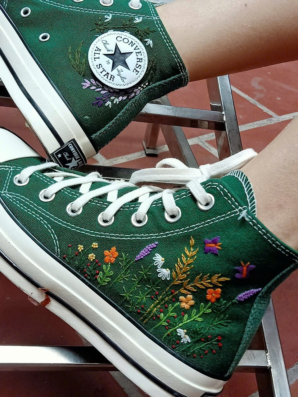 Custom Converse chuck taylor embroidery flower and butterfly