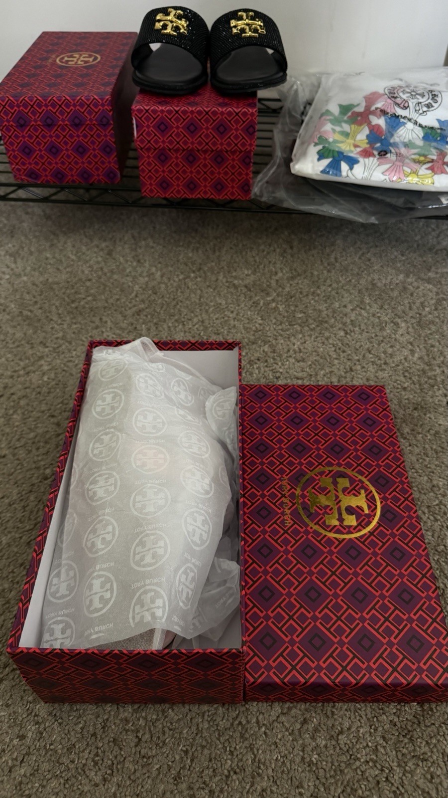 Tory Burch Women’s Pink Leather Thong Sandals Logo Slip-On Size 7.5