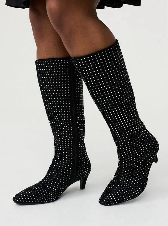 Torrid Embellished Kitten Heel Knee Boot Black Size 8WW New W/O Box