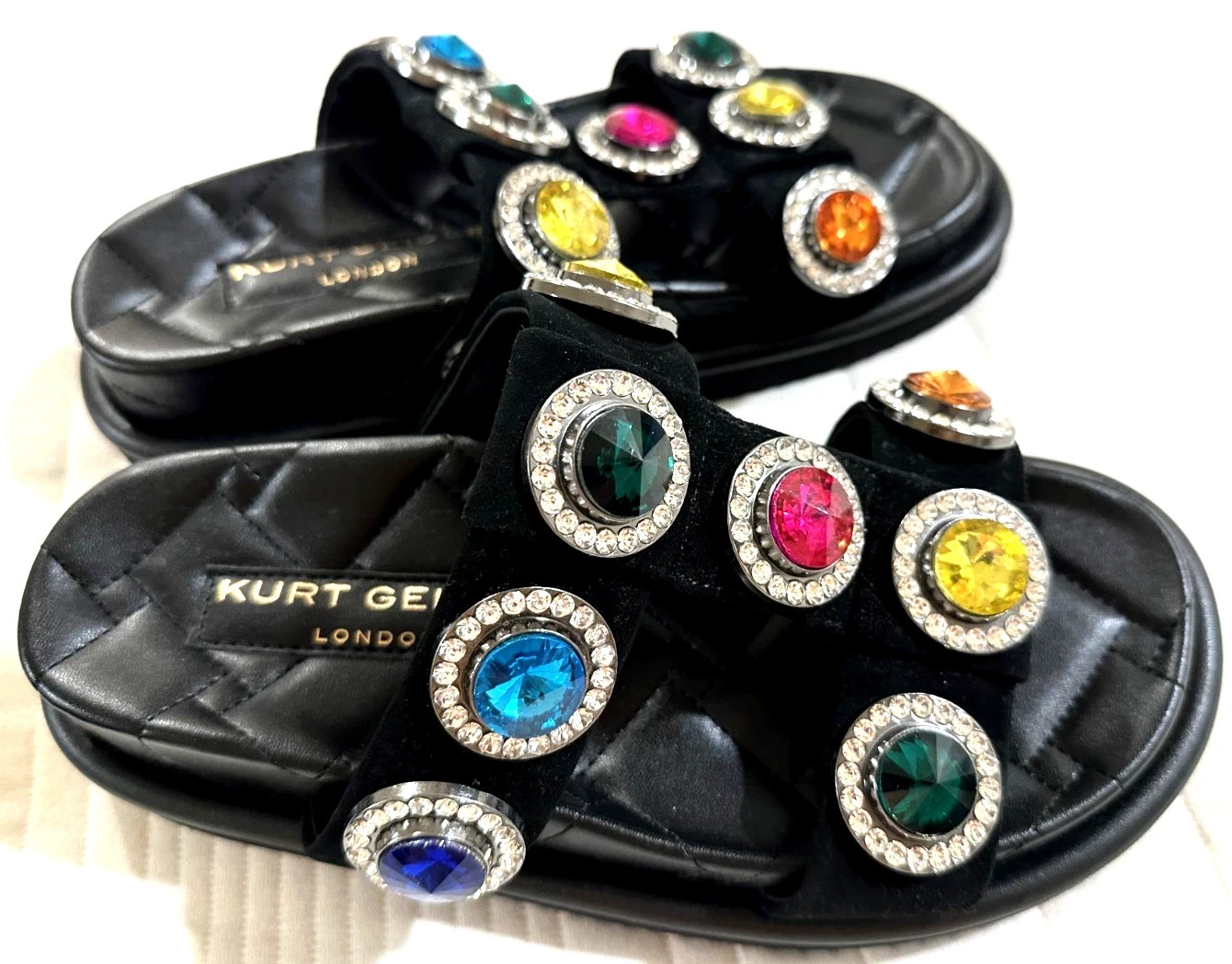 NEW $185 Kurt Geiger London Orson Crystal Sandal Slide Black EU 37 US 7