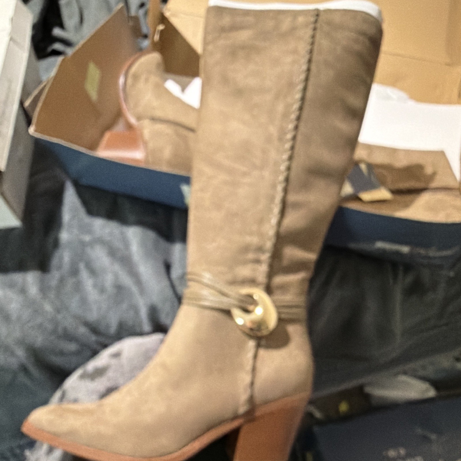 Unisa Women’s Brown Suede Knee High Riding Boots Side Zip Wide Calf 8