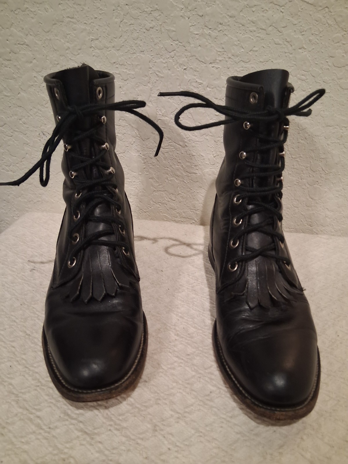 Justin L0506 Western Roper Kiltie Women Leather Black Boots Lace Up Size 6.5B