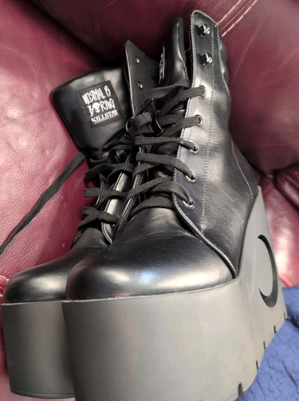 KILLSTAR Black Platform Wedge Ankle Boots-Moon Cut Out-Lace Up Dolls Kill