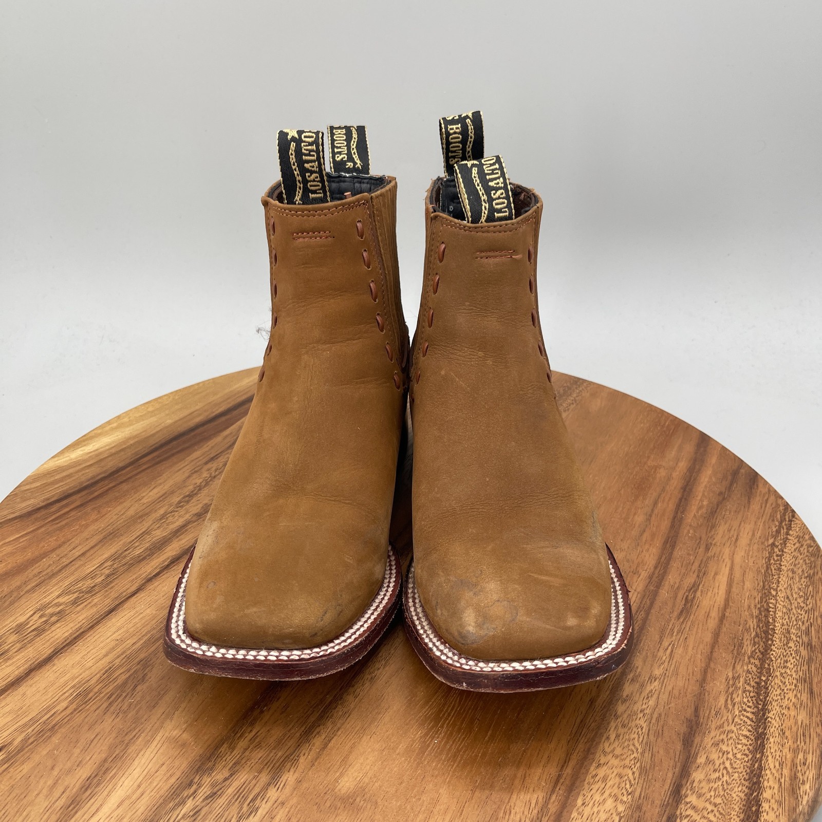 Los Altos Boots Womens Size 7.5 Tan Nubuk Charro Short Square Toe Western Cowboy