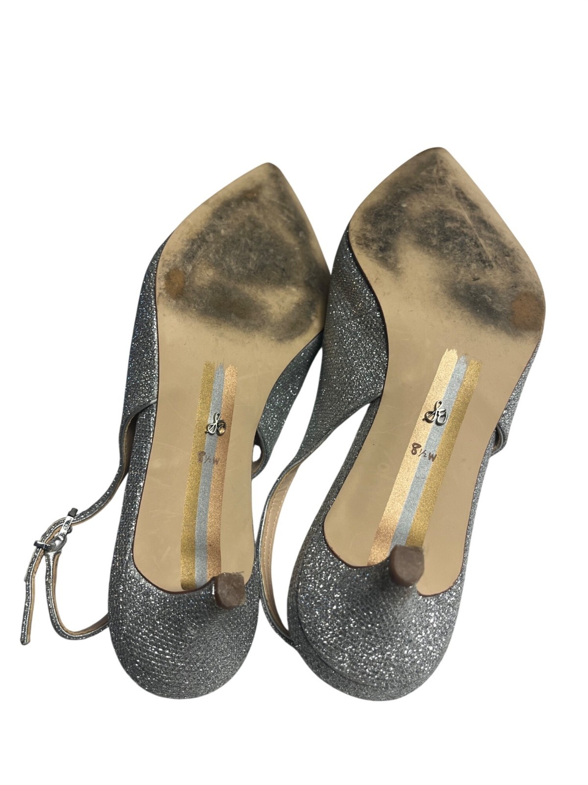 Sam Edelman Womens Silver Sparkly Slingback Heels Size 8.5 Pointed Toe