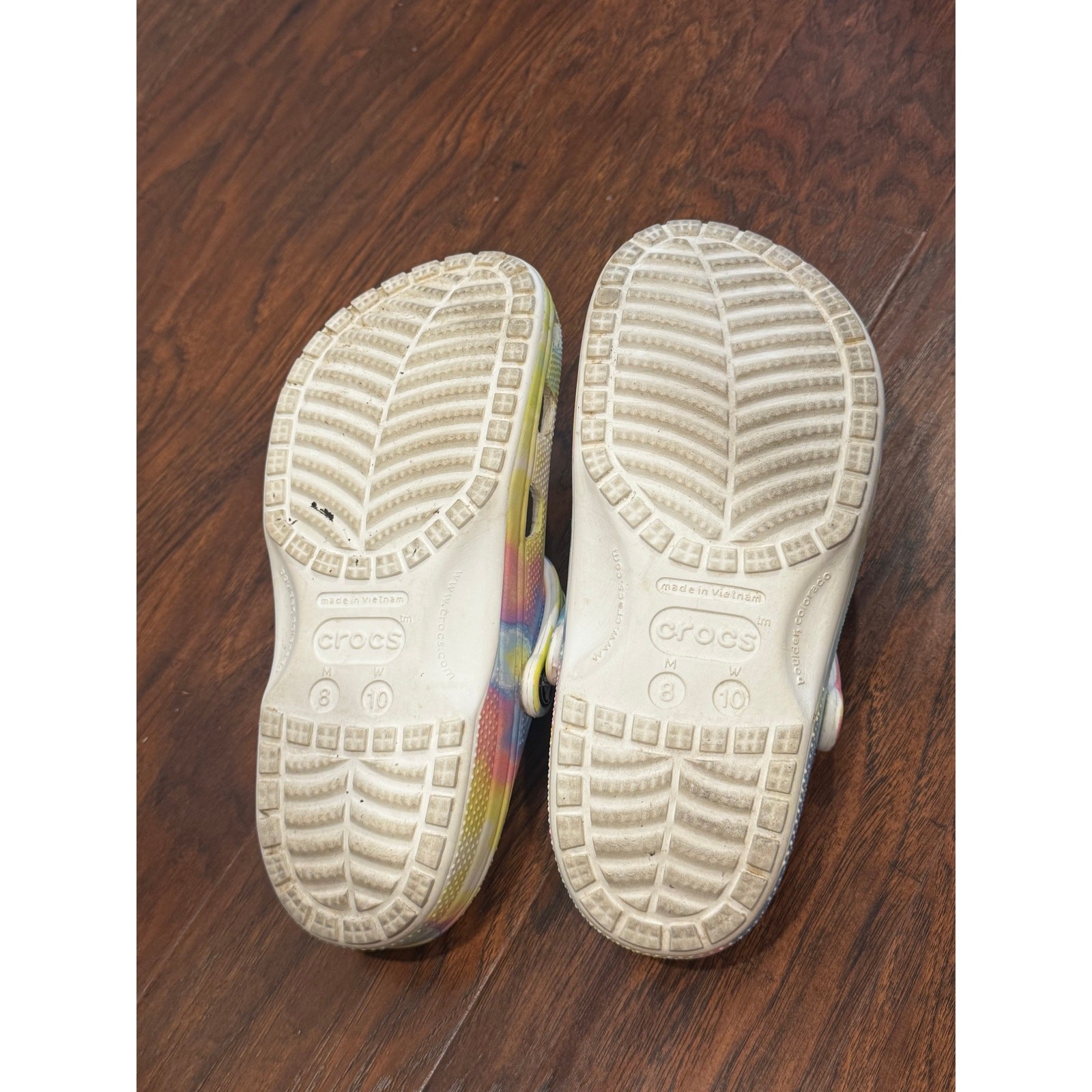 Tie Dye Graphic Pattern Multicolored Pastel Crocs W 10 M 8 Slip On Shoes Clogs