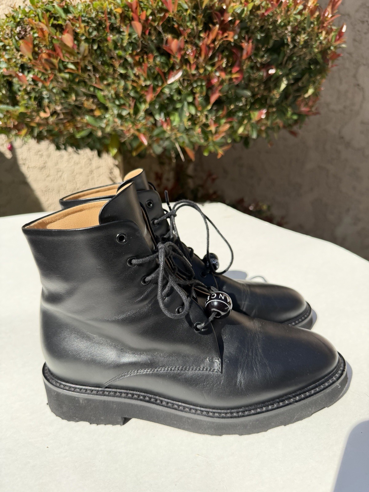 Dear Frances Park Black Smooth Leather Lace up bead Combat Boots Size 36 USA 6