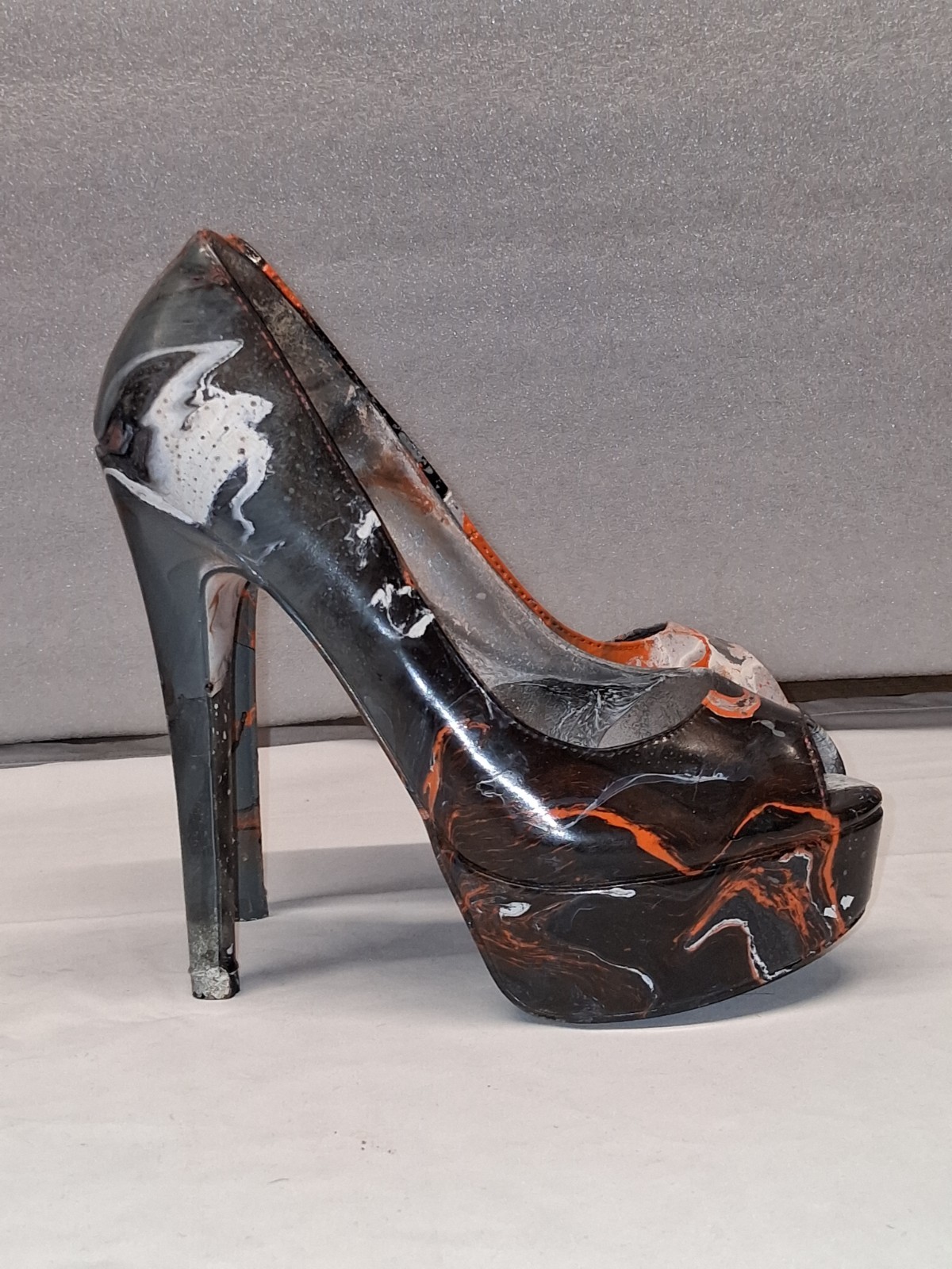 custom hydrodip Abstract Marbled Peep Toe Stiletto Slip-On Heels Black/Gray