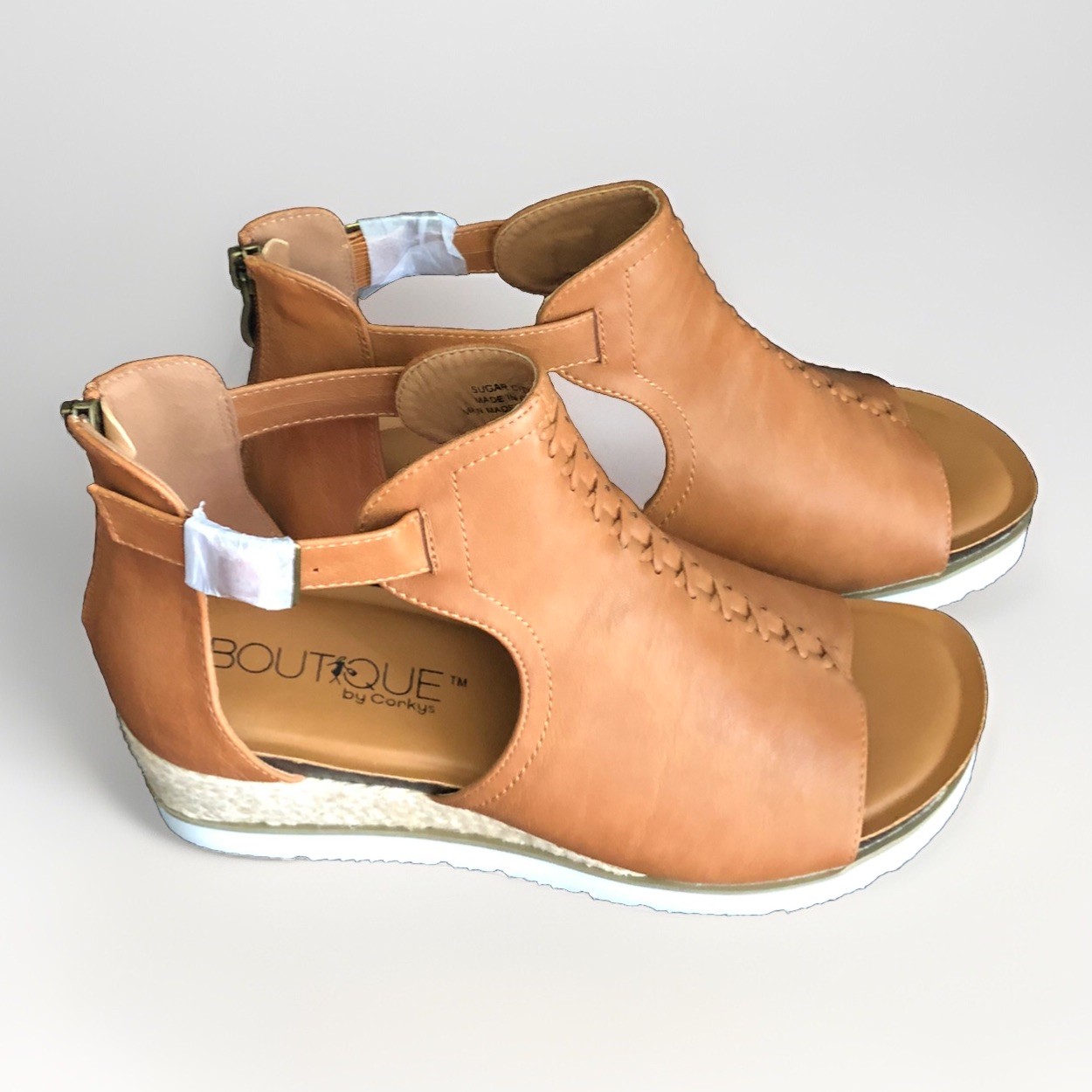 Womens size 10 Boutique by Corkys Sugar City cognac wedge sandals NIB