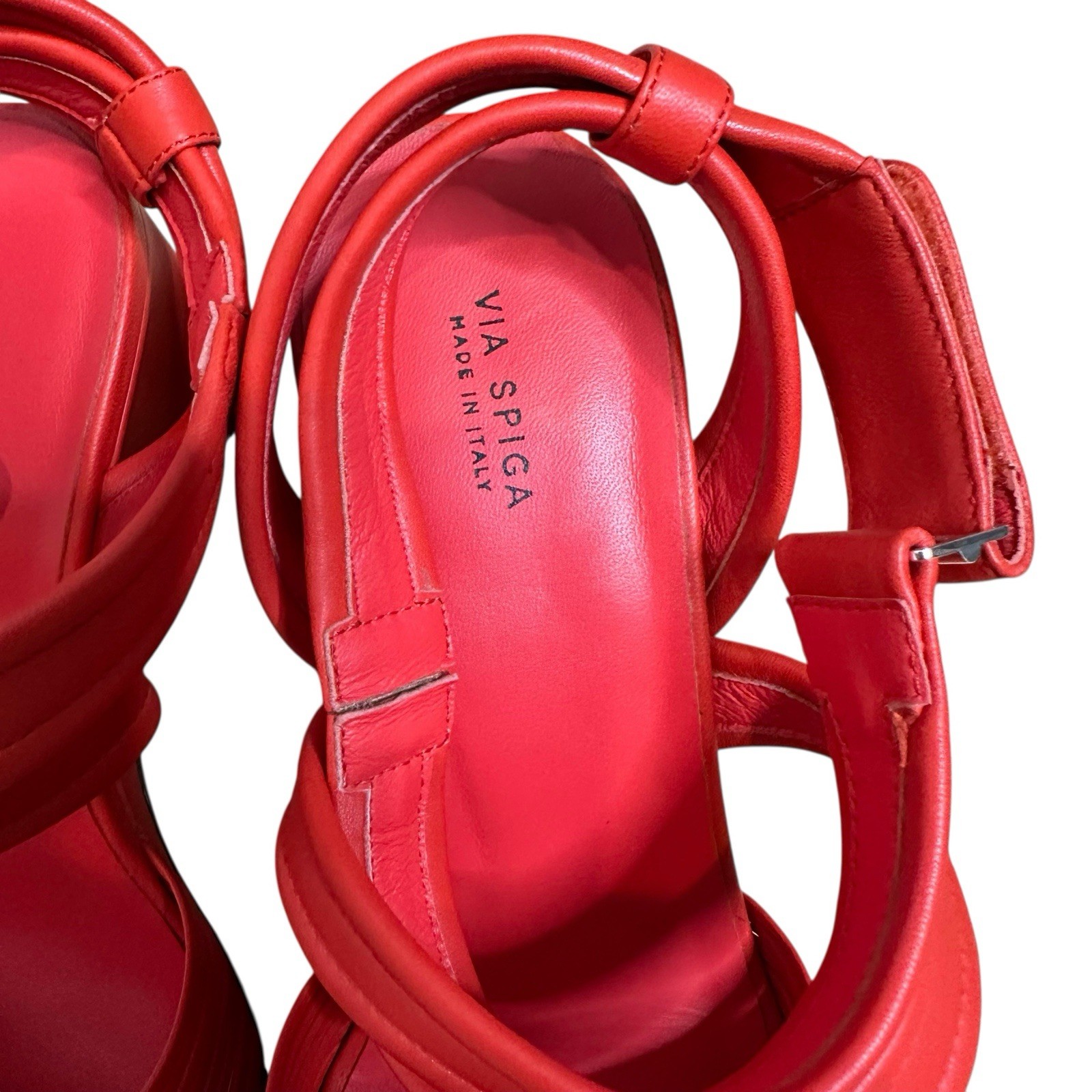Via Spiga Poppy Red Open Toe Wedge Quilted Leather Sandals | 9.5