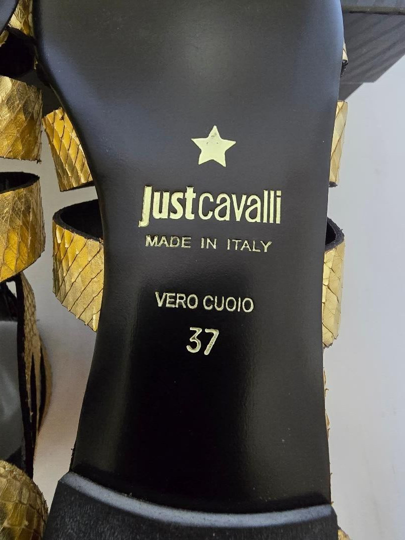 Just Cavalli Python Gold Gladiator Sandal Women’s Size Euro 37 / US 7 NWT
