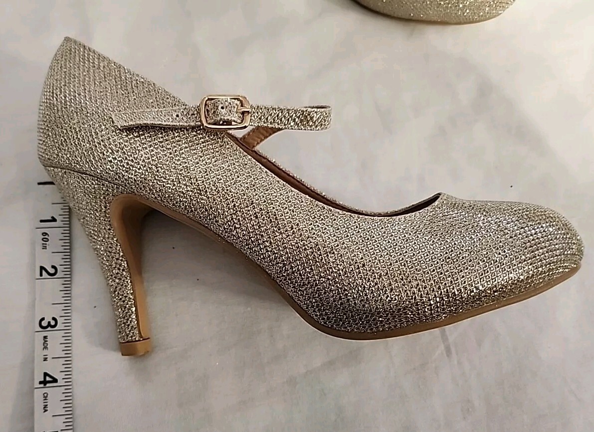 BELLA MARIE BY DND FASHION 3.5IN HEEL HELENA-13 CHAMPGNE GLITTER GOLD SZ 8