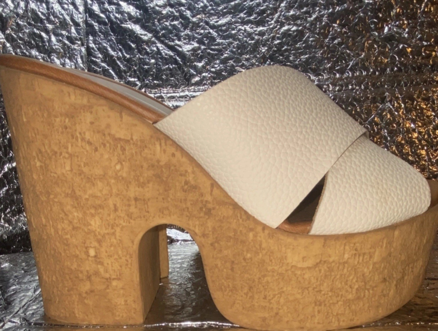 STEVE MADDEN Beige Brown Synthetic Strappy Block Slip On Sandals Women’s US 6