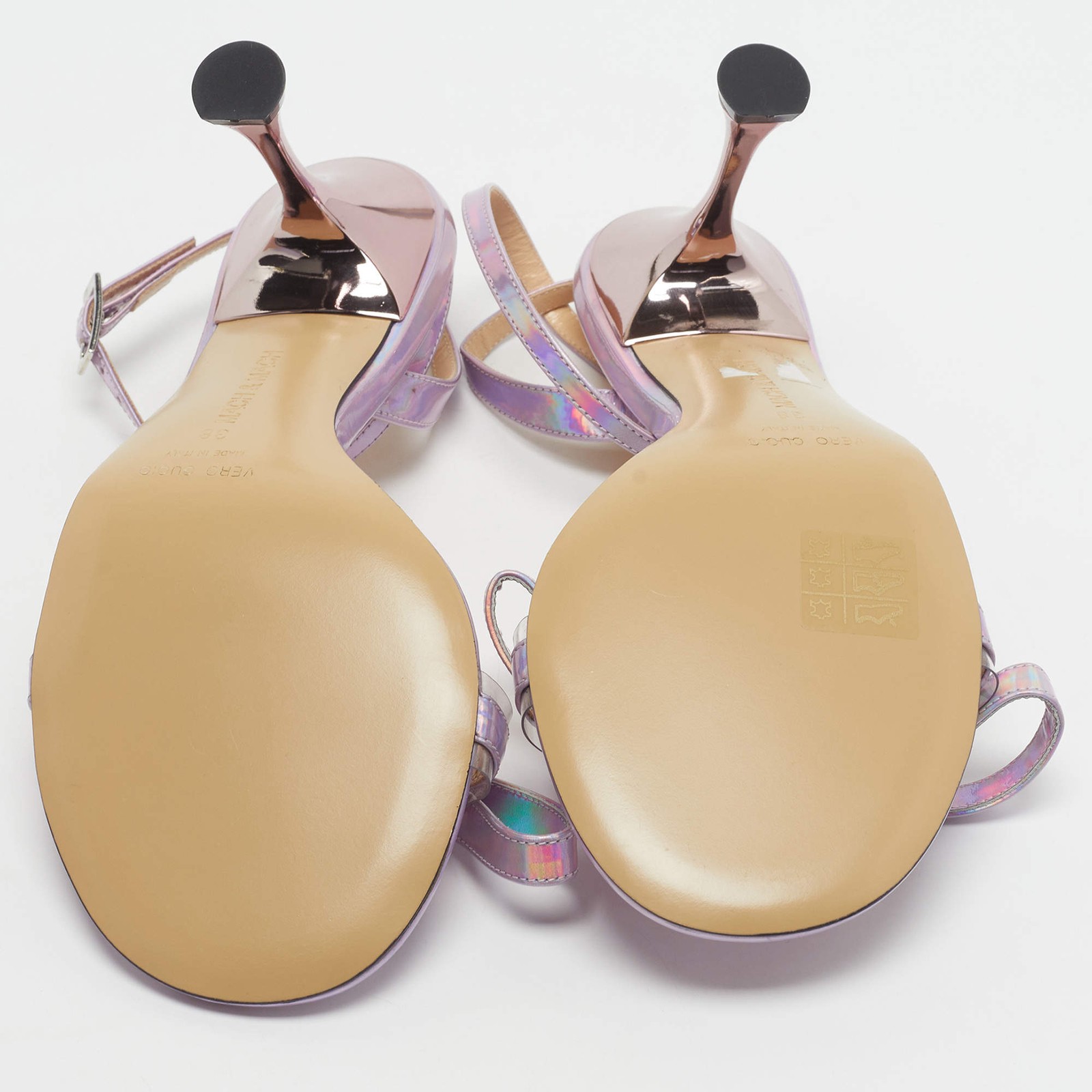 Mach Mach French Bow Size 38 Purple Iridescent Leather and PVC Ankle Strap