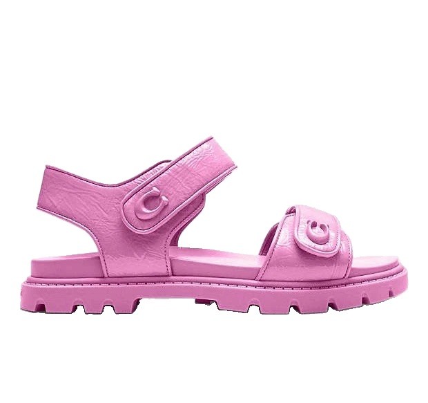 New COACH Women’s Brynn Fuchsia Pink Patent Leather Double Strap Sandals Sz 8.5