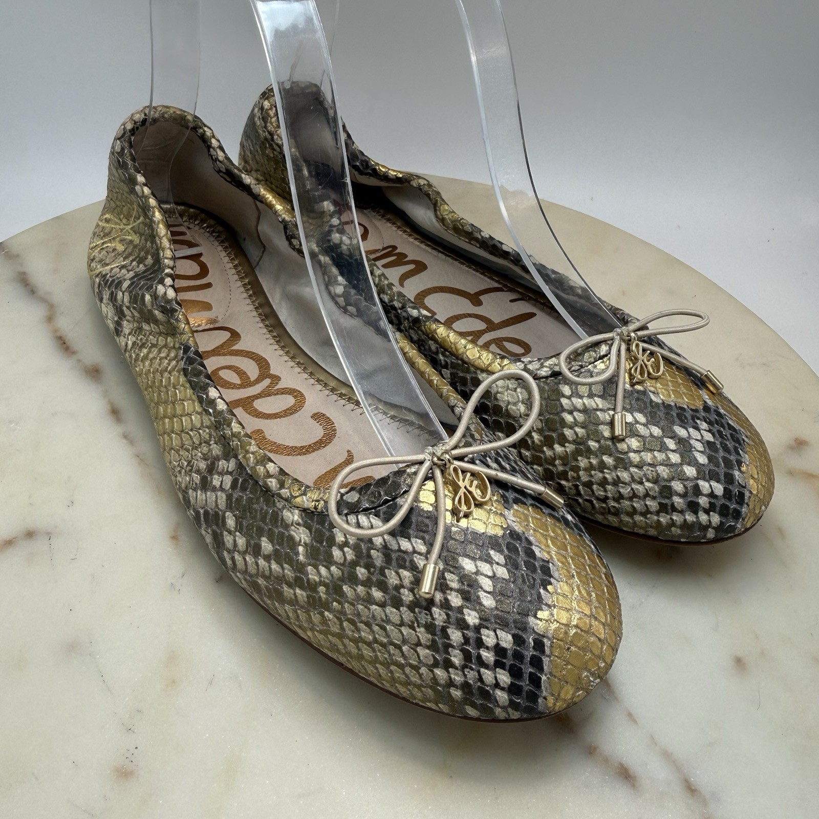 Sam Edelman Felicia Snakeskin Print Genuine Leather Ballet Flat In Gray Gold 7.5