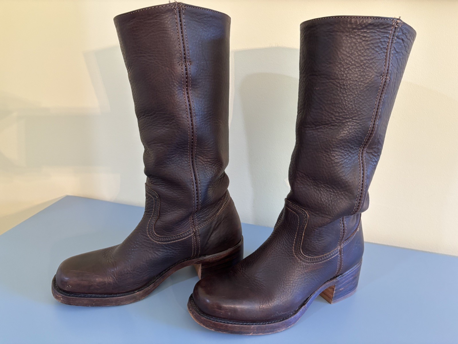 VTG FRYE Women’s Campus 14L Square Toe Dark Brown Leather Boots 77050 Size 8 M
