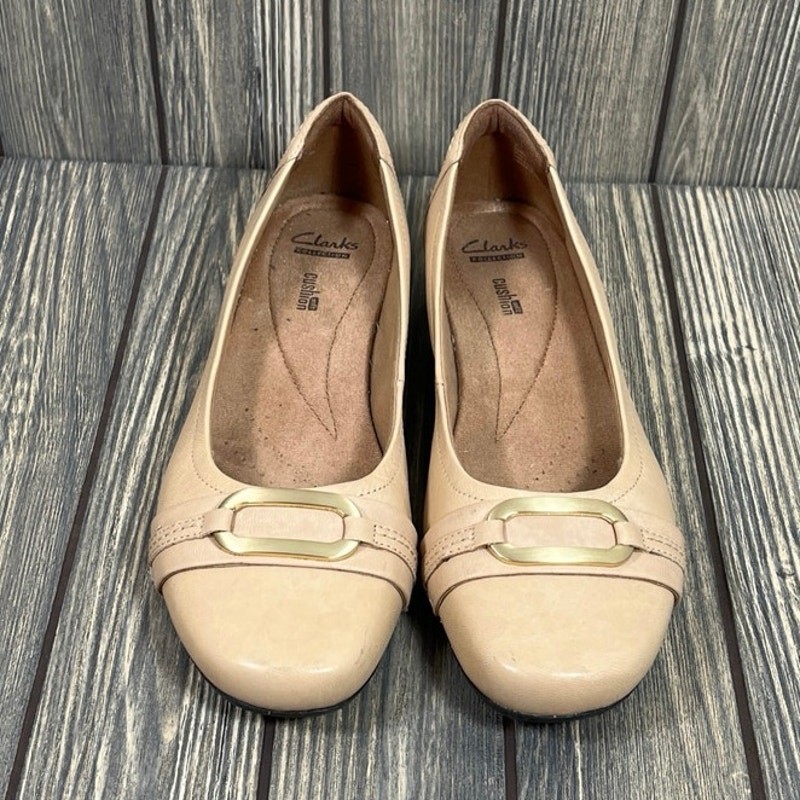 Clarks Collection Blanche Rosa Leather Women Slip On Flats Nude Ecru Sz 9.5 Mom